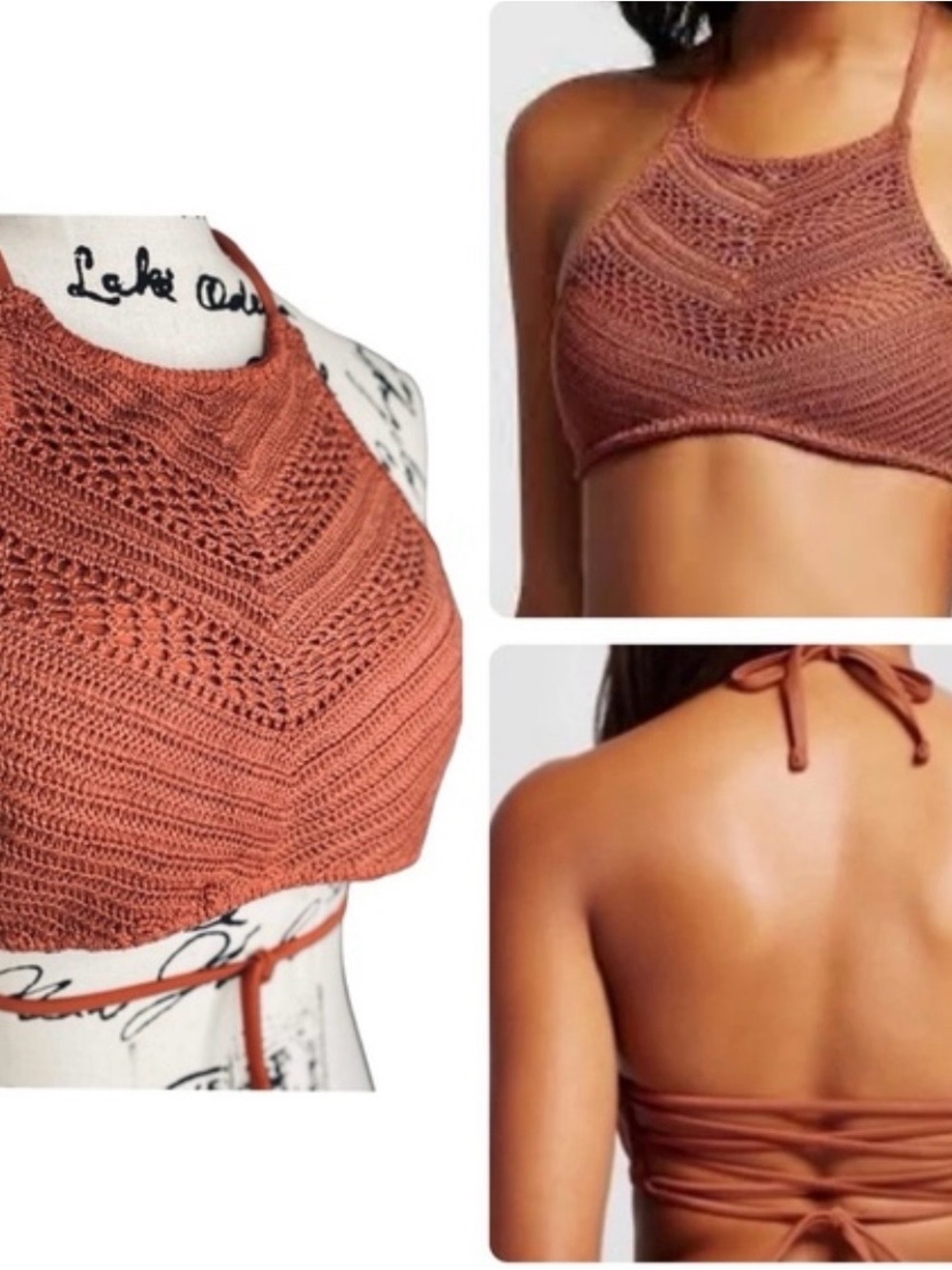 Xhilaration Crochet Halter Bikini Top - Rust Brown and large bottoms